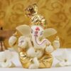 Gold plated off white pagdi Ganesha Lord Ganesha